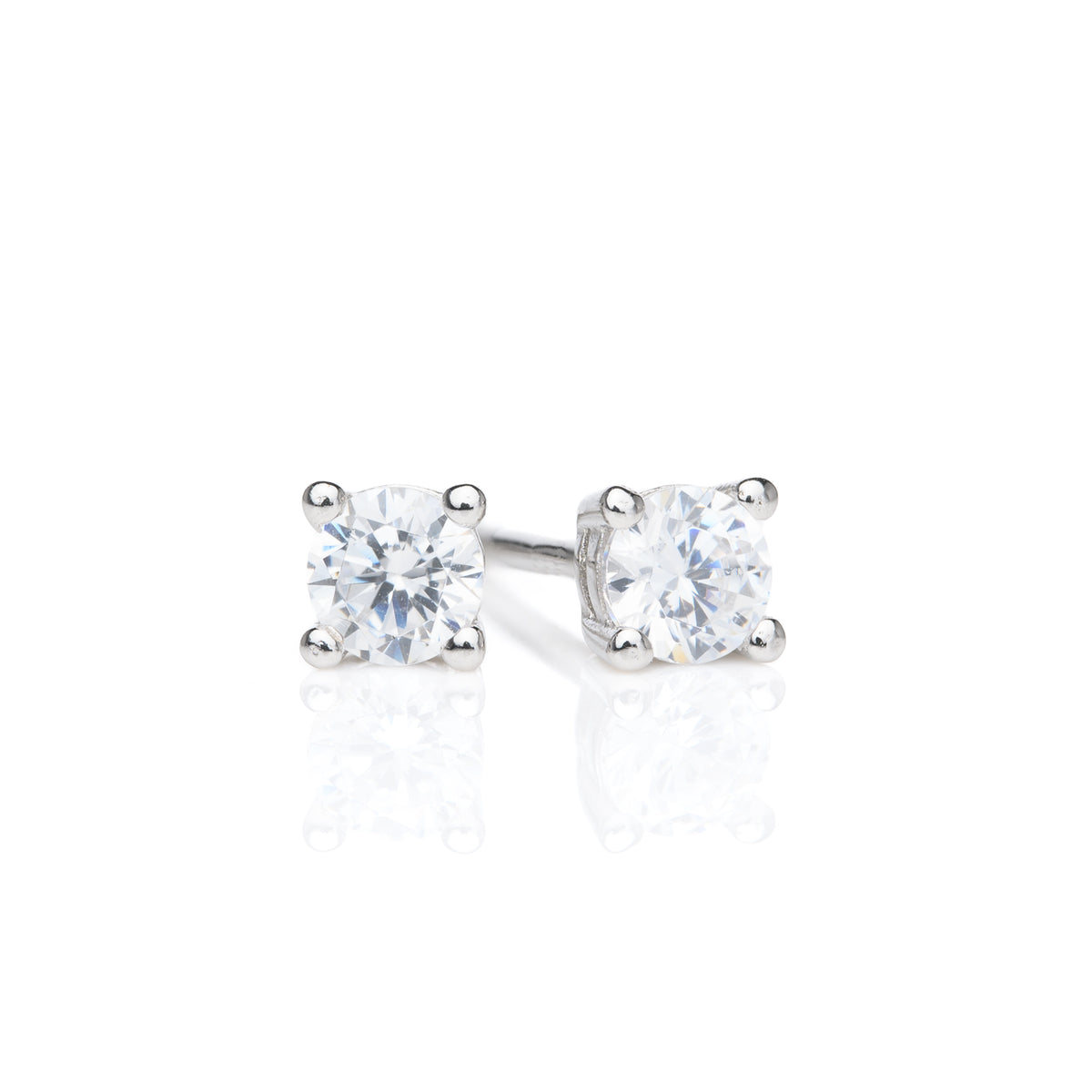 Silver 4mm Cubic Zirconia Stud Earrings