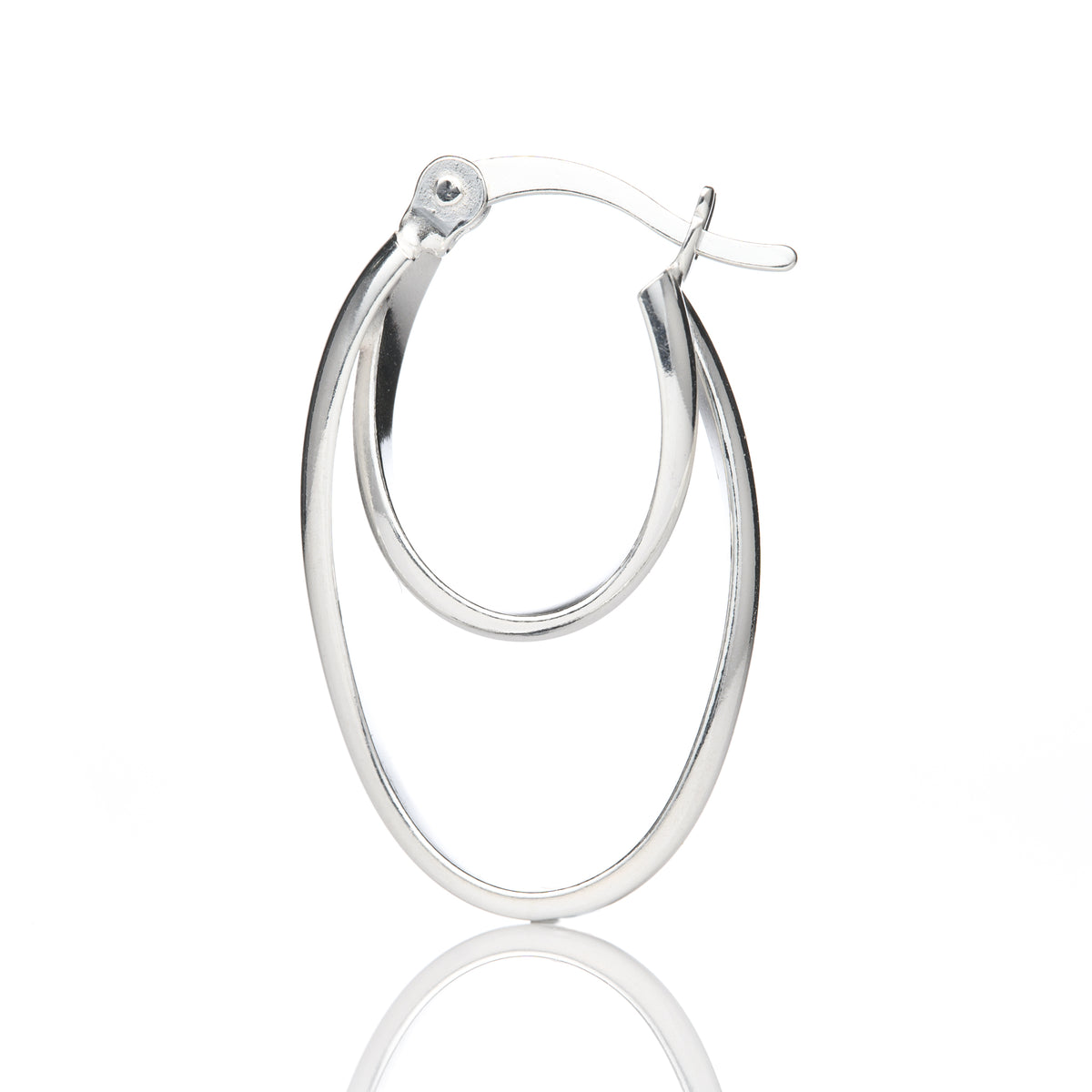Silver Oval Double Hoop Earrings (15mm Width, 23mm Height)