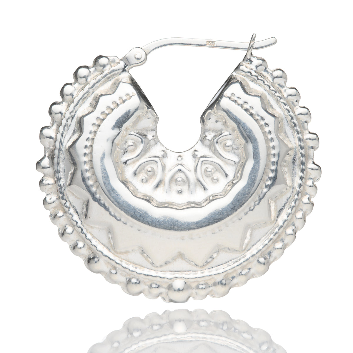 Silver 35mm Embossed Creole Hoop Earrings