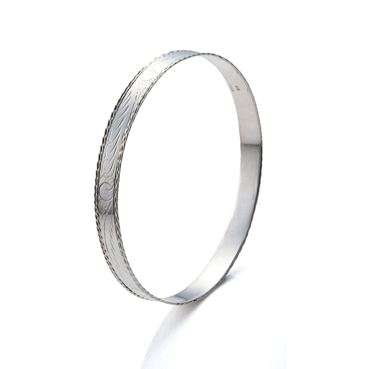 Sterling Silver Patterned 7mm Width, 67mm Diameter Slave Bangle