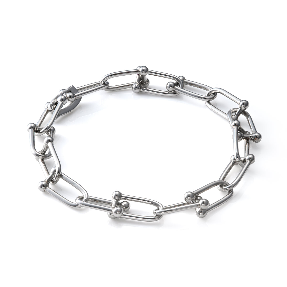 Sterling Silver Bike Lock/Stirrup Style Link 7" Bracelet