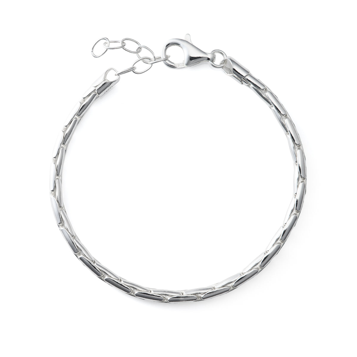 Sterling Silver 3.2mm Snake Style Bracelet with Adjustable 7-7.75" Extension Chain